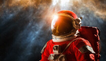 A gorgeous red astronaut suit and helmet. - obrazy, fototapety, plakaty