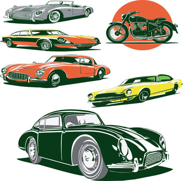 set of clasic and motor cycles cars