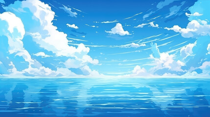 a wonderful view of an anime lake with cloud reflection in the water