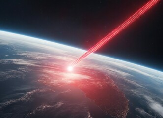 Red laser beam from Earth.