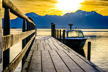 jetty at the chiemsee lake in bavaria