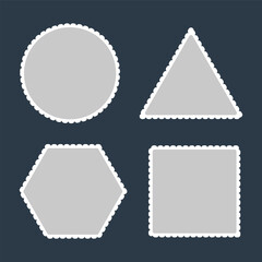 Set colorful blank postage stamp. Toothed border mailing postal sticker template. postal sticker with zig-zag edeges Vector graphic design. 11:11