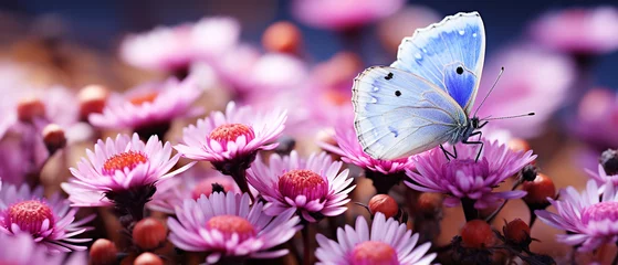 Tuinposter Beautiful flower purple with butterfly in garden © Inlovehem