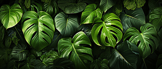 Fototapeta na wymiar Beautiful green jungle tropical leaves