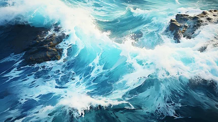 Fototapete Türkis Waves hitting beautiful rocks in the ocean