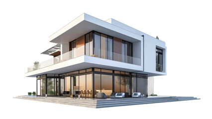 Modern house on white or transparent background