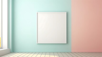 Single Mockup poster blank frame on a wall painted in soft pastel hues