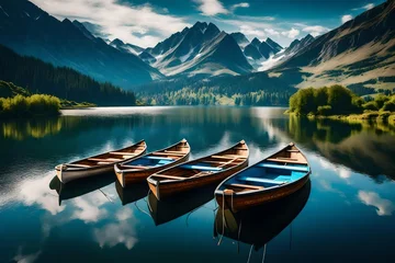 Fototapeten boats in the lake between the mountains © Ateeq