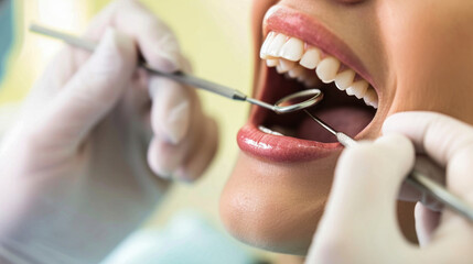 Woman Getting Teeth Examined by Dentist
