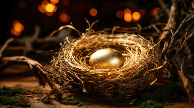 Bird Nest With Two Golden Eggs - Symbolic Image of Resurrection and New Life