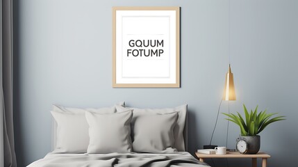 Vibrant Mockup poster blank frame complementing a neutral-toned guest room interior