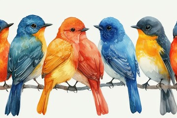 Ai uccellini colorati acquerello 06 - obrazy, fototapety, plakaty