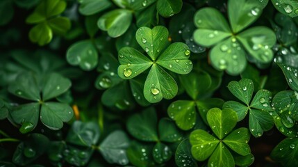 Fototapeta na wymiar Top View Natural Green Shamrocks for Saint Patrick's Day. Generative AI