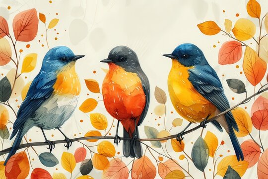 Ai uccellini colorati acquerello 02