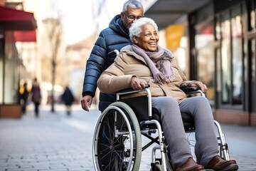 Naklejka premium Man in Wheelchair Walking With Woman
