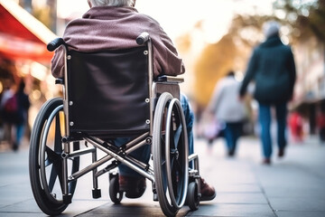 Obraz premium Person in Wheelchair on City Street