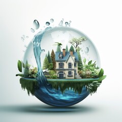an image for an advertisment on how to save water in homes, advertisementgraphic element, white background generative AI