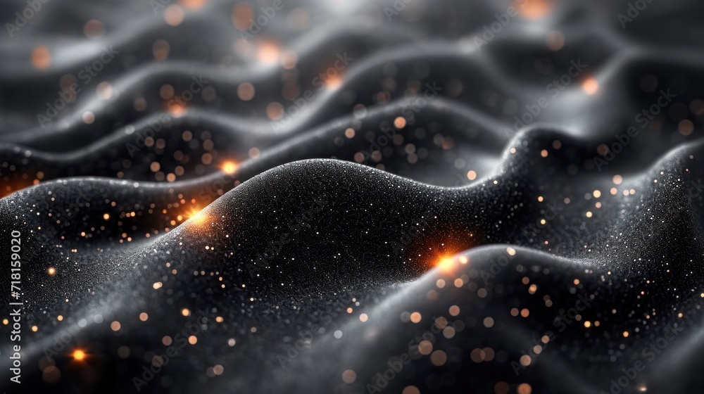 Poster a close up of a black surface with a blurry image of light coming from the top of the surface and th