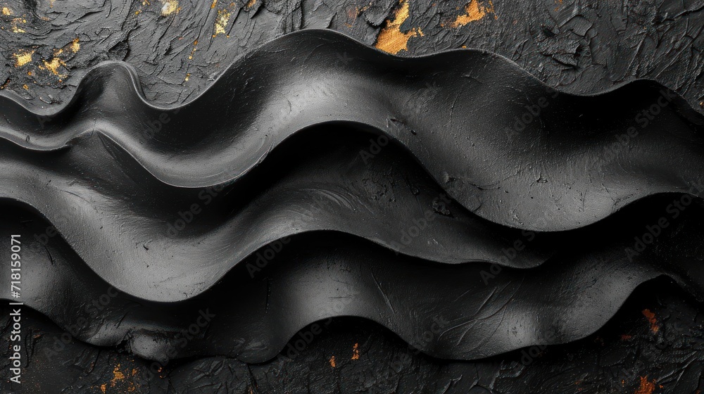 Aufkleber a close up of a wavy metal object on a black surface with a rusted surface and a yellow spot on the 