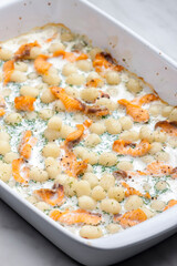 potato gnocchi with salmon and dill sauce
