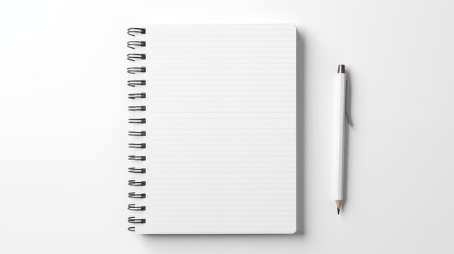 Bloc notes papier et crayons sur fond blanc. Espace vide de composition. Bureau, travail, fourniture. Pour conception et cr&eacute;ation graphique.