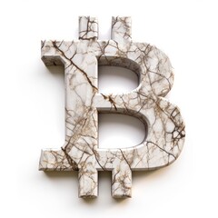 White Quartz Crystal Bitcoin Sign isolated on White Background. Photorealistic Cryptocurrency Coin Sign on white backdrop. Square Illustration. Ai Generated Digital Currency and Blockchain 3D Symbol.