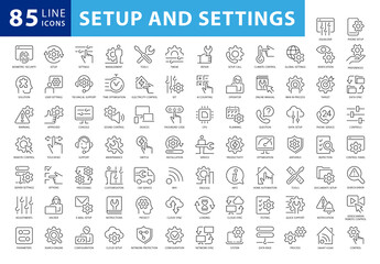 Setup and Settings 85 Black and White Icons Set