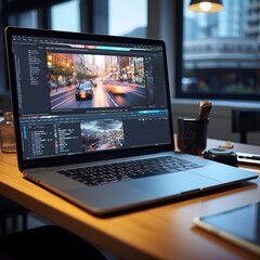  Freelance desktop with laptop computer and monitor