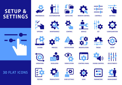Setup and Settings 30 Blue Dual Icons Set