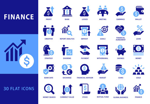 Finance 30 Blue Dual Icons Set