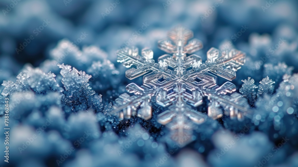 Poster a close up of a snowflake that looks like it has snow flakes all over it and it looks like a snowfla