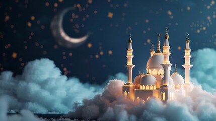 mosque ramadan islamic banner. Generative AI