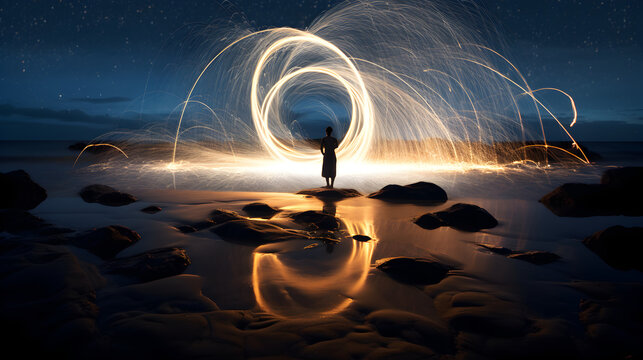Light lines of steel wool with long exposure
