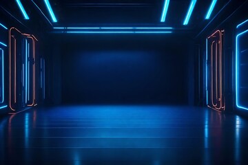empty blue neon room