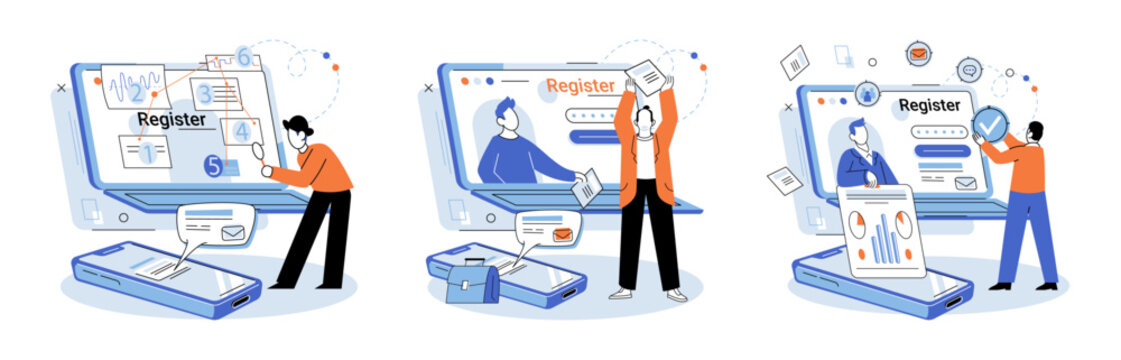 Registration online. Vector illustration. Online registration is convenient way to sign up for services or events Registering online ensures secure and efficient process Technology plays crucial role