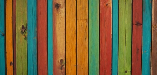 wooden boards painted in different colors. Looks slightly worn and aged, colorful summer colors. for design, advertising, wallpaper or as a background image in various projects. with copy space