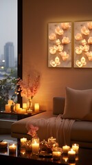 Gentle Glow of Diyas in a Modern Living Room