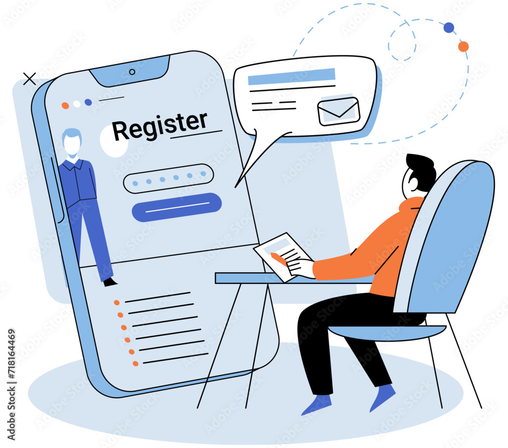 Poster registration online. vector illustration. authorization processes verify identity and permissions on