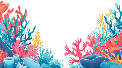 coral border on white background, underwater background