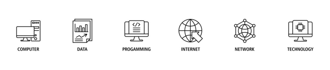 Information technology banner web icon set vector illustration concept with icon of computer, data, programming, database, internet, network, and technology