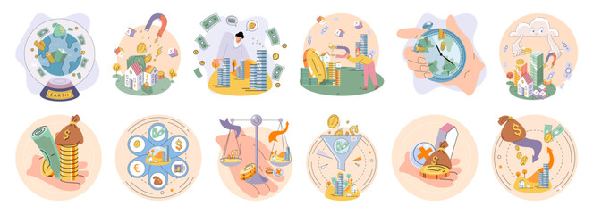 Wealth management vector illustration. Skillful investment is integral to wealth preservation and growth Economic conditions influence wealth management strategies Investment in diverse assets