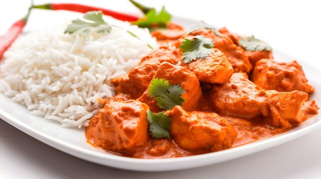 chicken and rice, plate of aromatic and spicy chicken tikka masala served with fluffy basmati rice, capturing the essence of this beloved Indian dish