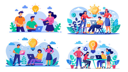 Fototapeta premium Collaborative teamwork and brainstorming sessions in colorful vector illustrations