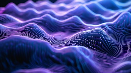 A depiction of a wireless router signal, silk waves in radiating patterns of blues and purples,...