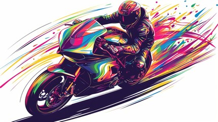Motorbike Graphic T-shirt Vector, Pixar-inspired, Vibrant Colors, Detailed Design on a White...