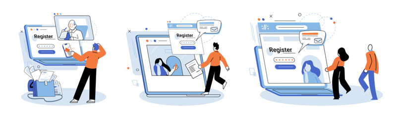 Registration online. Vector illustration. Entering personal details during online registration should be done with caution Online registration is common method for joining various networks