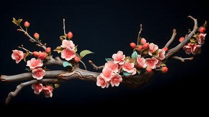 A branch with pink flowers on it,,
White flowers on tree branches against brown background Pro Photo

