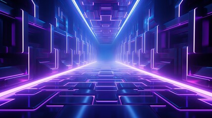 A 3d graphic that depicts futuristic sci-fi techno lights and cool backgrounds in blue and purple.