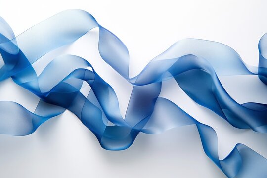 Wide blue ribbons gracefully arranged with a subtle gradient on a white background