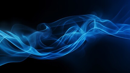 Fototapeta premium A black background is filled with blue smoke and a wave pattern.